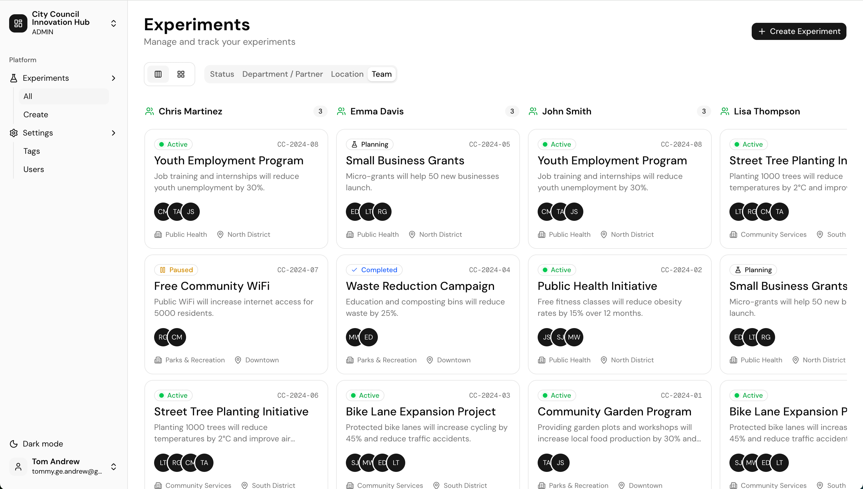 Learning Canvas dashboard